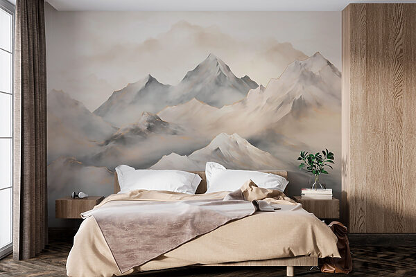 Painting of mountains with clouds Painting of mountains with clouds
