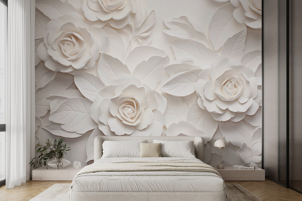 White paper flowers and leaves White paper flowers and leaves