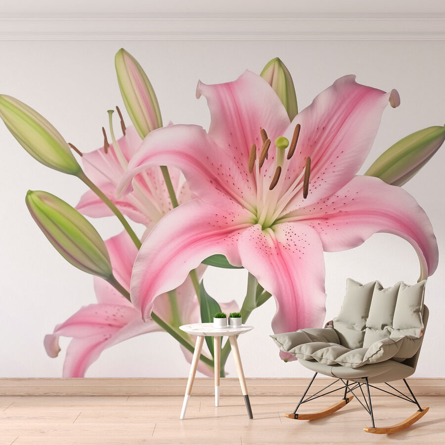 Wall murals Pink lily with buds - Image 2