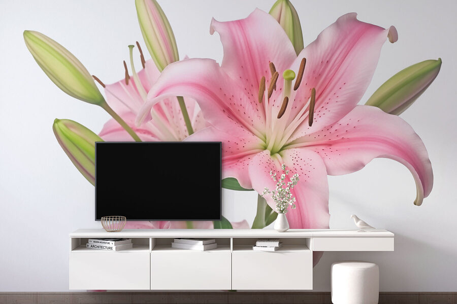 Wall murals Pink lily with buds - Image 3