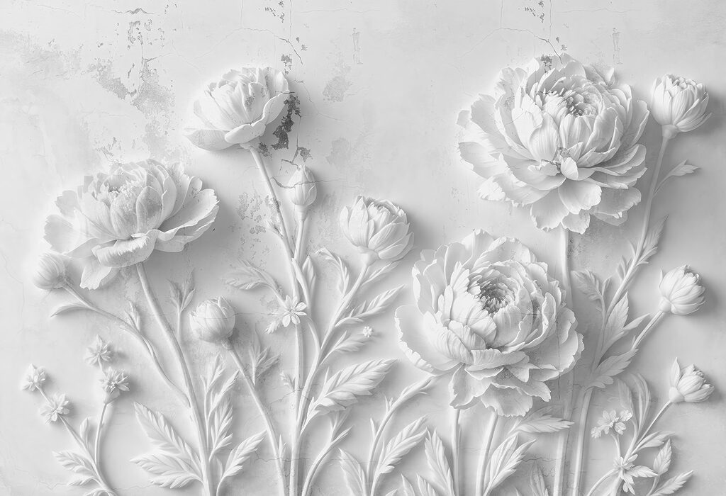 White flower carving on a wall White flower carving on a wall