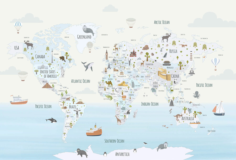 Map of the world with different animals Map of the world with different animals