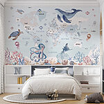 Wall mural Map of the world with sea animals