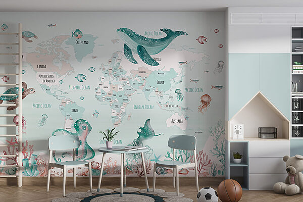 Map of the world with sea animals Map of the world with sea animals
