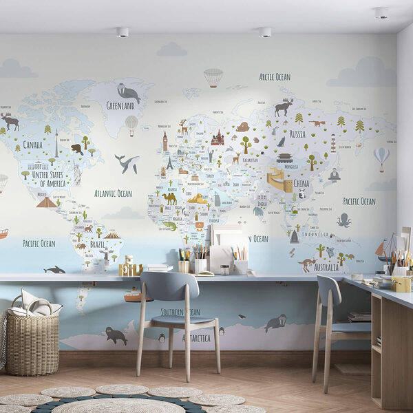 Map of the world with different animals Map of the world with different animals