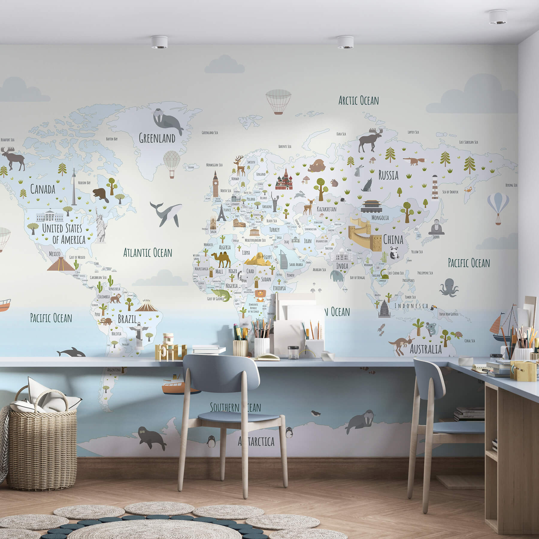 Map of the world with different animals
