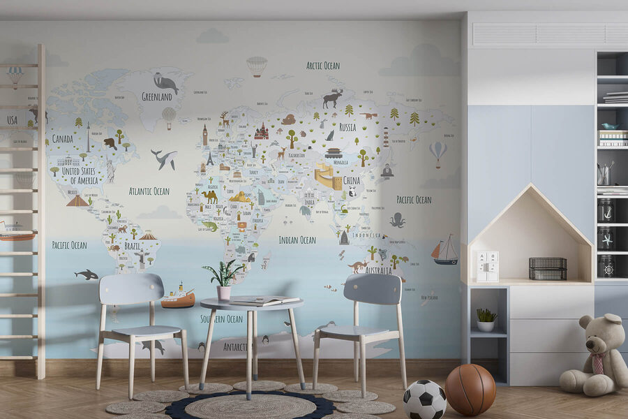 Map of the world with different animals Map of the world with different animals