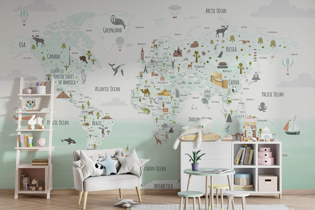 Map of the world with animals