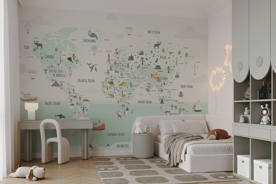 Map of the world with animals