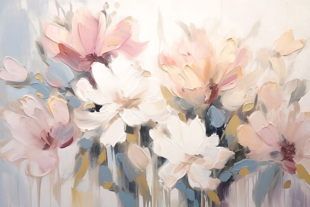 Painting of flowers on a white surface Painting of flowers on a white surface
