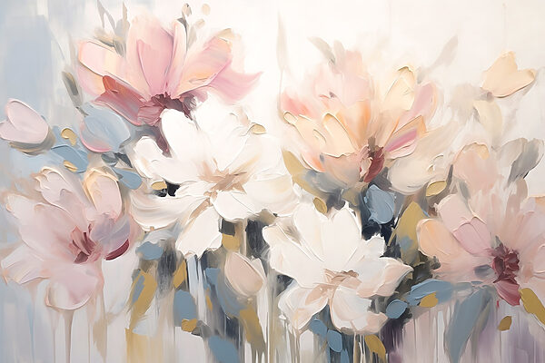 Painting of flowers on a white surface Painting of flowers on a white surface