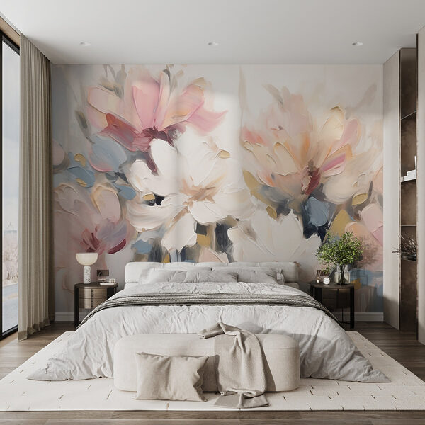 Painting of flowers on a white surface Painting of flowers on a white surface