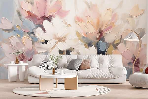 Painting of flowers on a white surface Painting of flowers on a white surface
