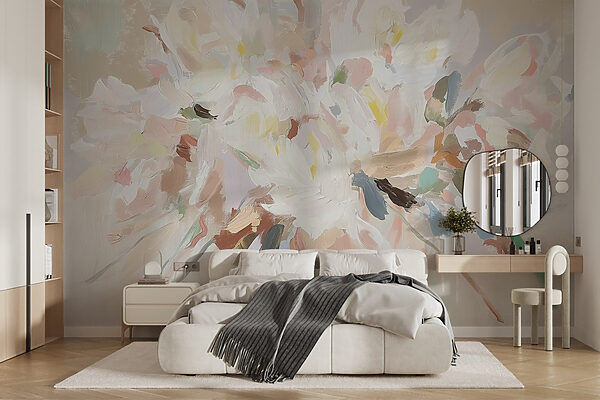 Painting of flowers on a white surface Wall murals Painting of flowers on a white surface
