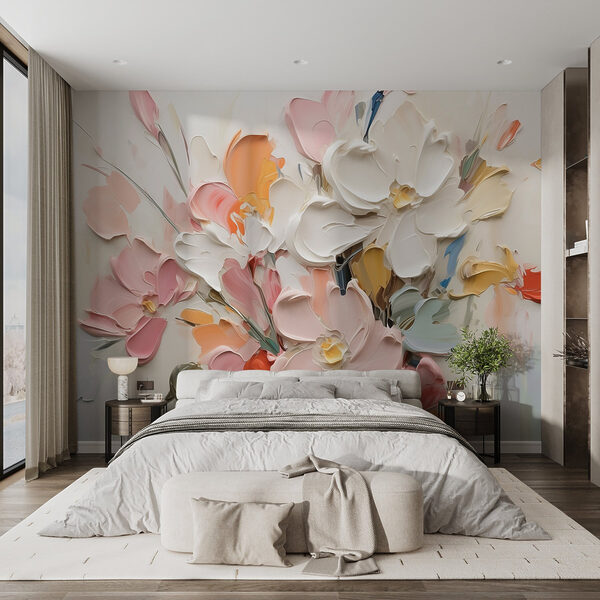 Painting of flowers on a white surface Painting of flowers on a white surface
