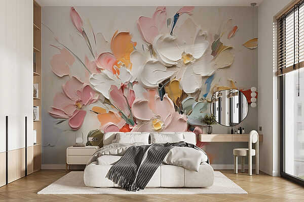 Painting of flowers on a white surface Painting of flowers on a white surface
