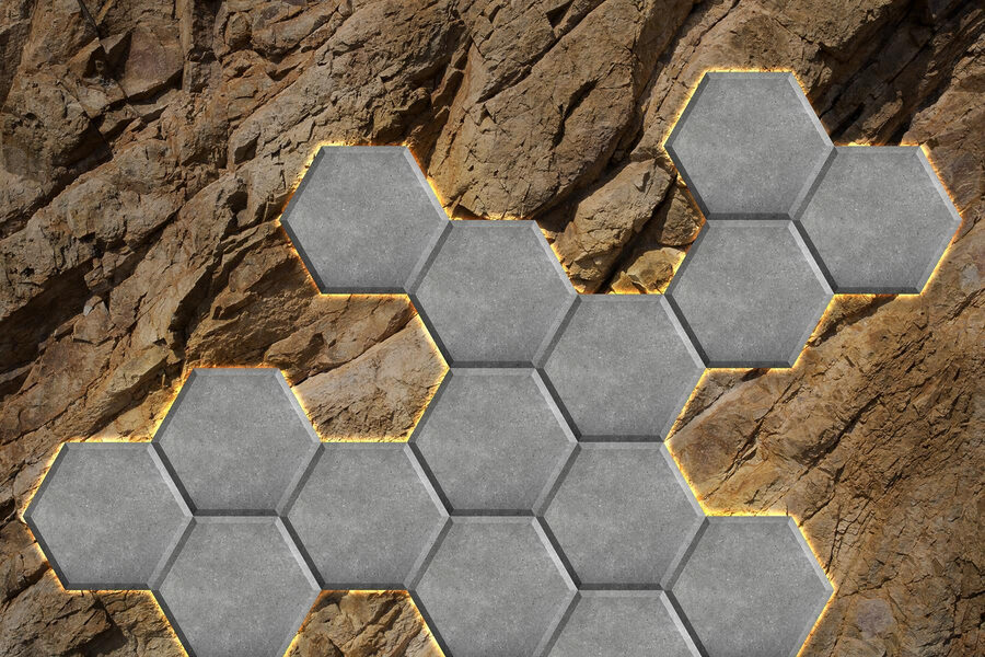 Stone hexagons on a rock