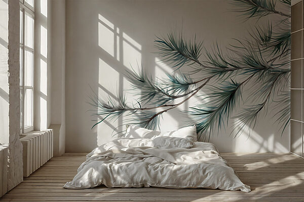 Delicate pine branches against white backdrop Delicate pine branches against white backdrop