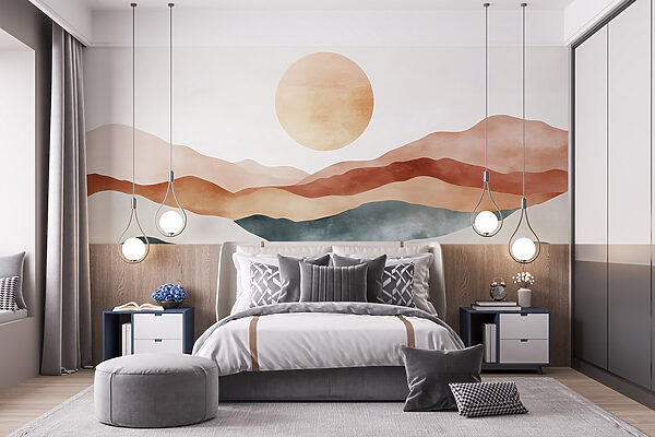 Painting of mountains and sun Painting of mountains and sun
