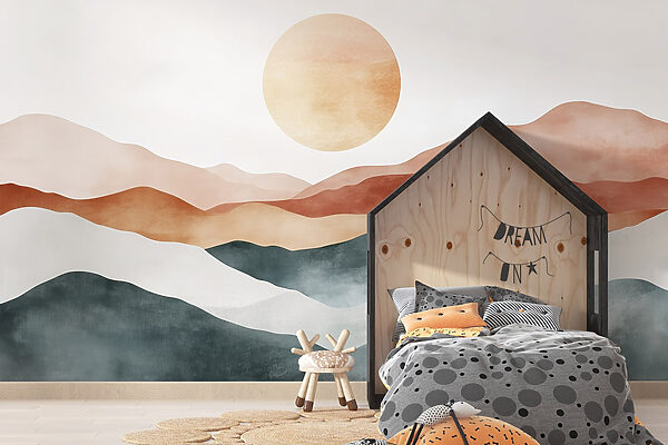 Painting of mountains and sun Painting of mountains and sun
