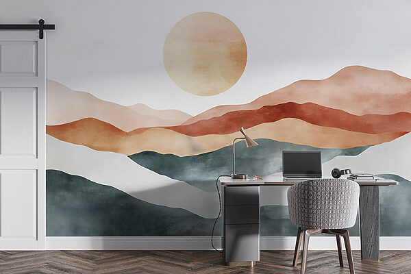 Painting of mountains and sun Painting of mountains and sun