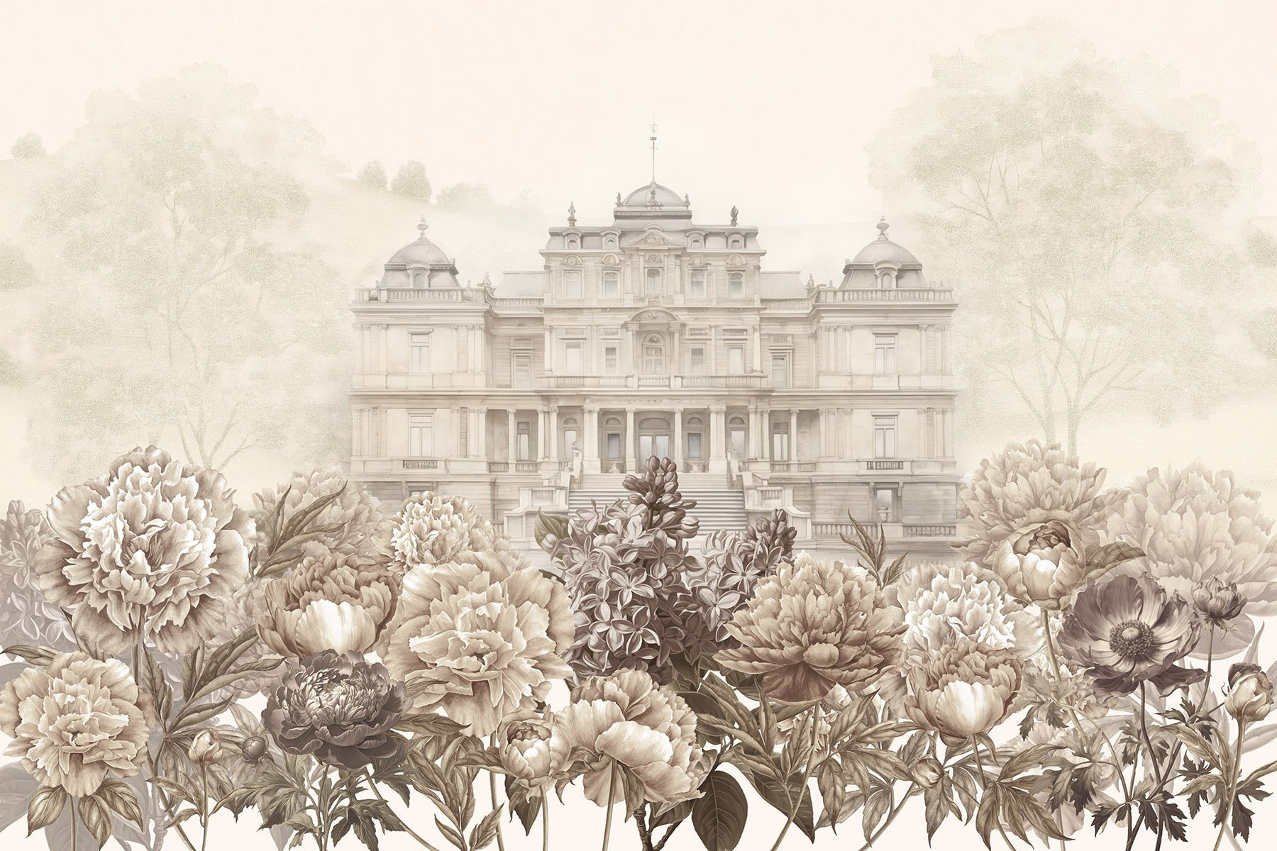 Large white building with flowers Large white building with flowers