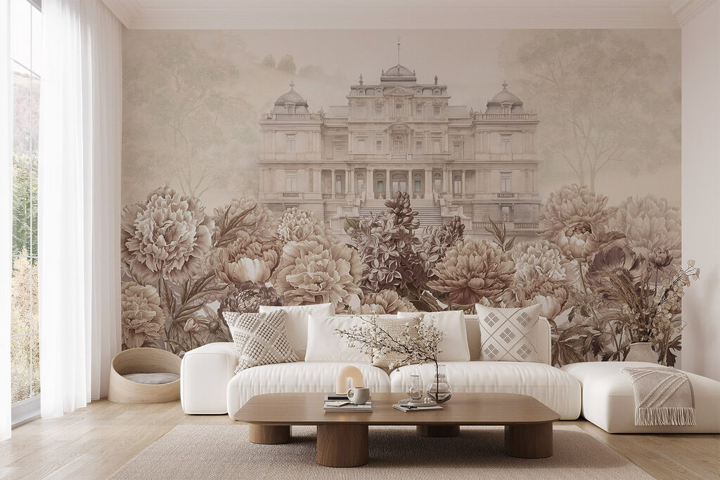 Large white building with flowers Large white building with flowers