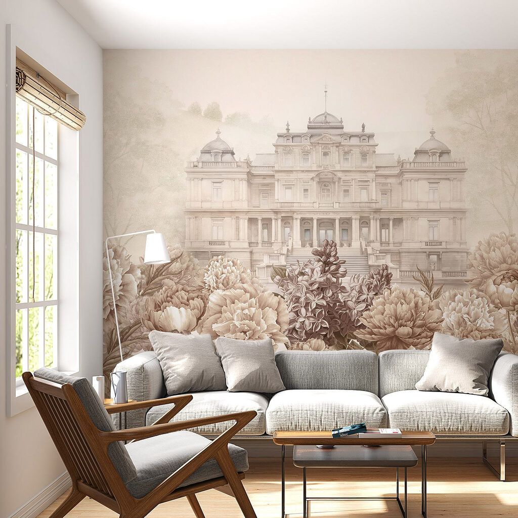 Large white building with flowers Large white building with flowers