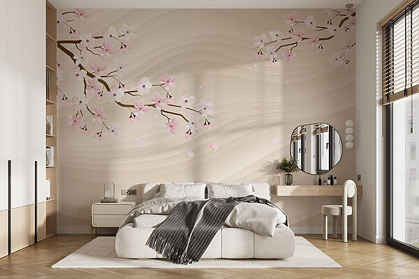 Tree branch with white and pink flowers Tree branch with white and pink flowers