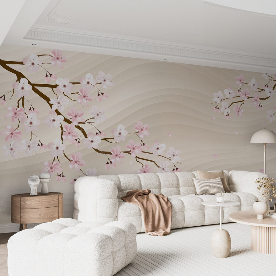 Tree branch with white and pink flowers