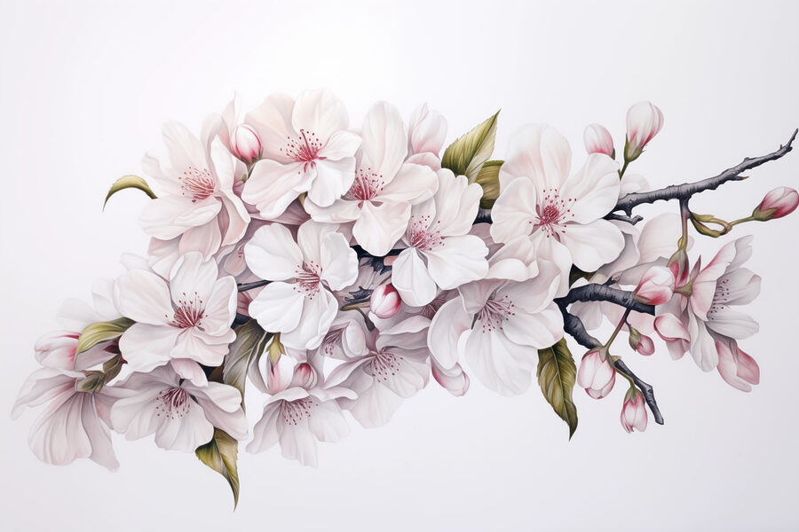 Wall murals Painting of white flowers on a branch - Image 5