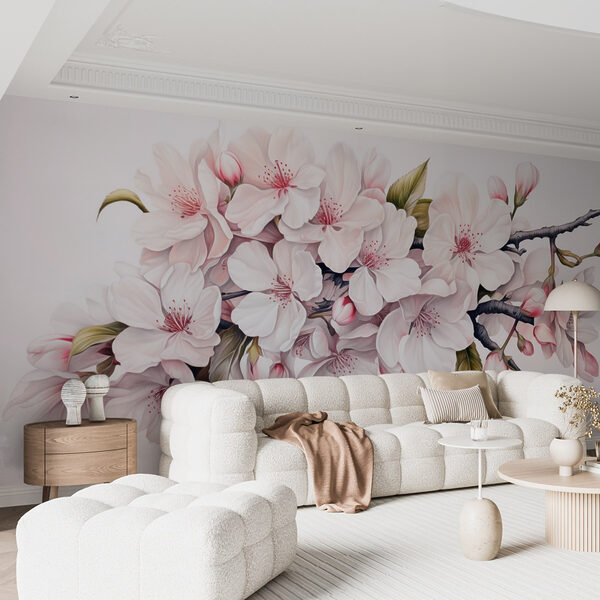 Painting of white flowers on a branch Painting of white flowers on a branch