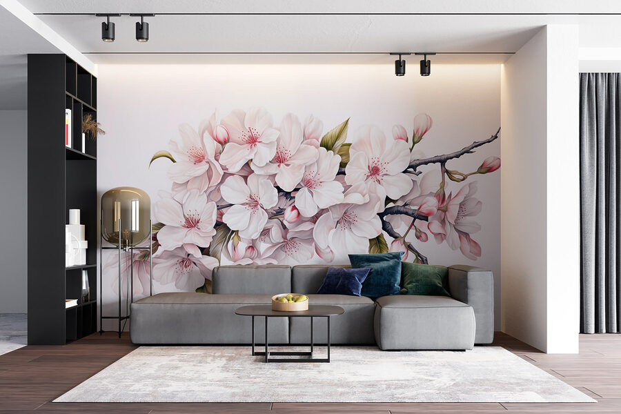 Wall murals Painting of white flowers on a branch - Image 3