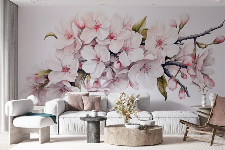 Wall murals Painting of white flowers on a branch - Image 4