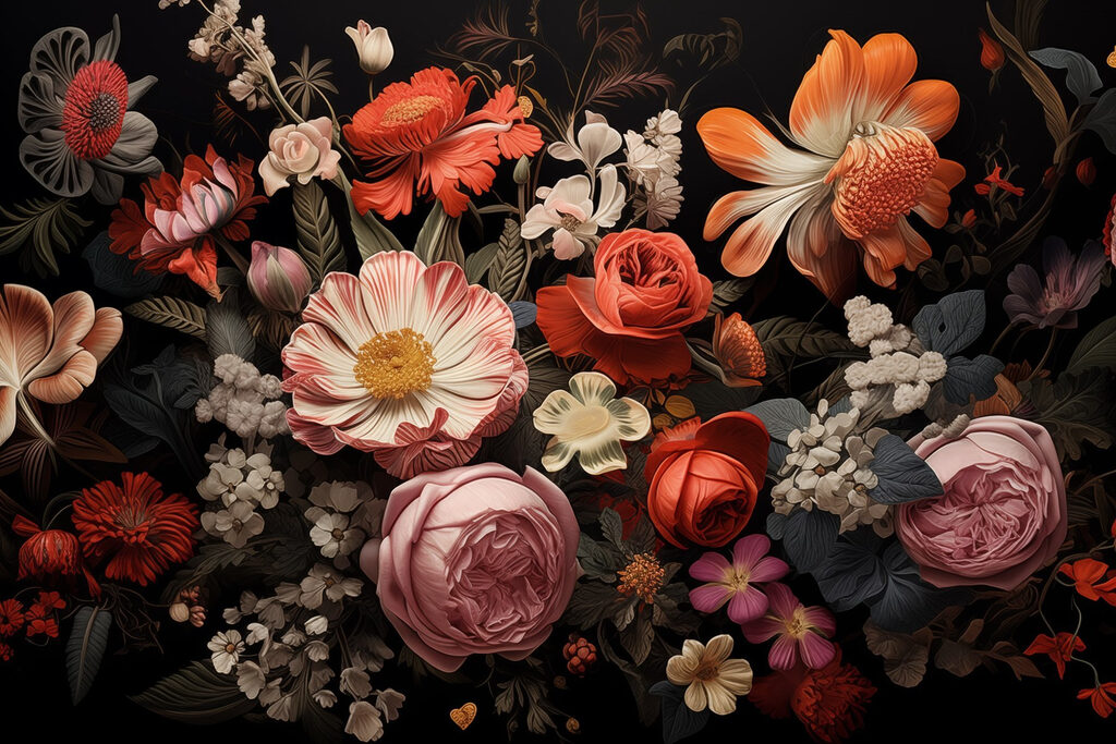 Group of flowers on a black background Group of flowers on a black background