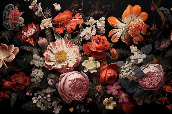 Group of flowers on a black background Group of flowers on a black background