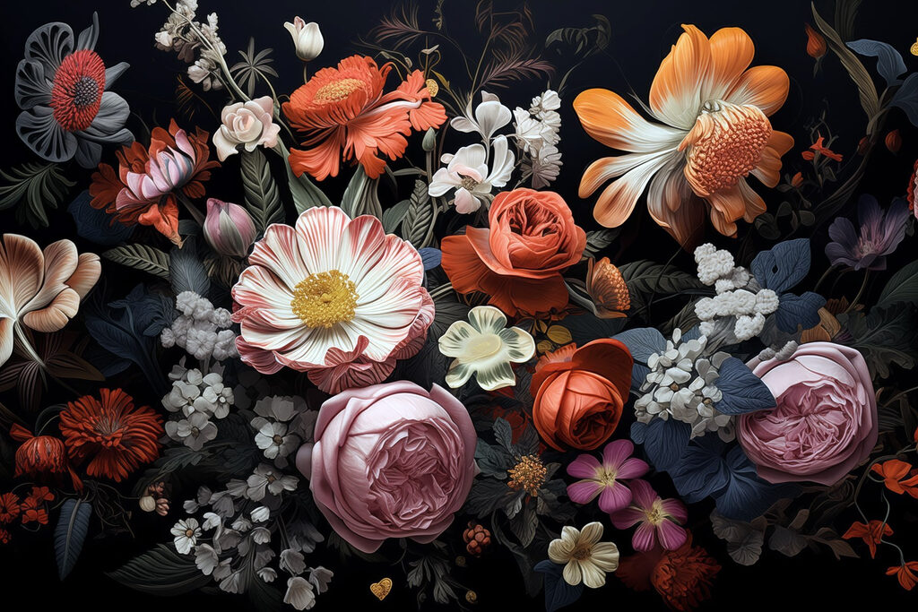 Group of flowers on a black background Group of flowers on a black background