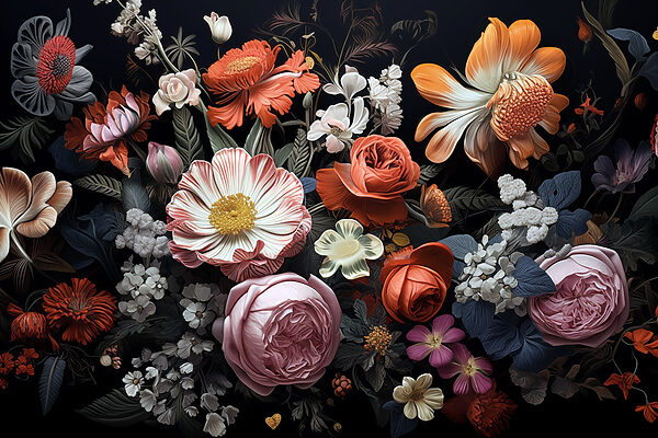 Group of flowers on a black background Group of flowers on a black background