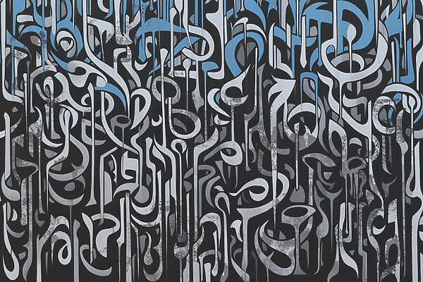 Black and white art with blue and white lines Black and white art with blue and white lines