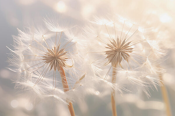 Delicate dandelion seeds in soft light Delicate dandelion seeds in soft light