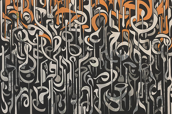 Black and white art with orange and white lines Black and white art with orange and white lines