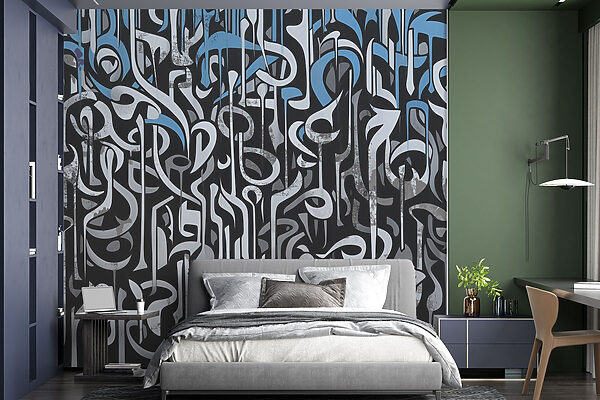 Black and white art with blue and white lines Black and white art with blue and white lines