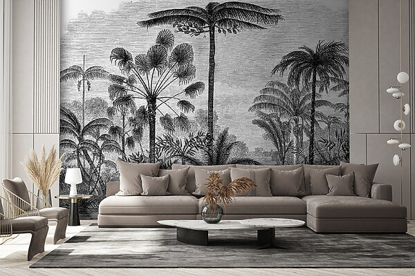 Black and white drawing of palm trees Black and white drawing of palm trees