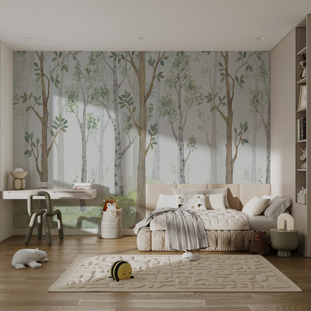 Watercolor painting of trees and grass