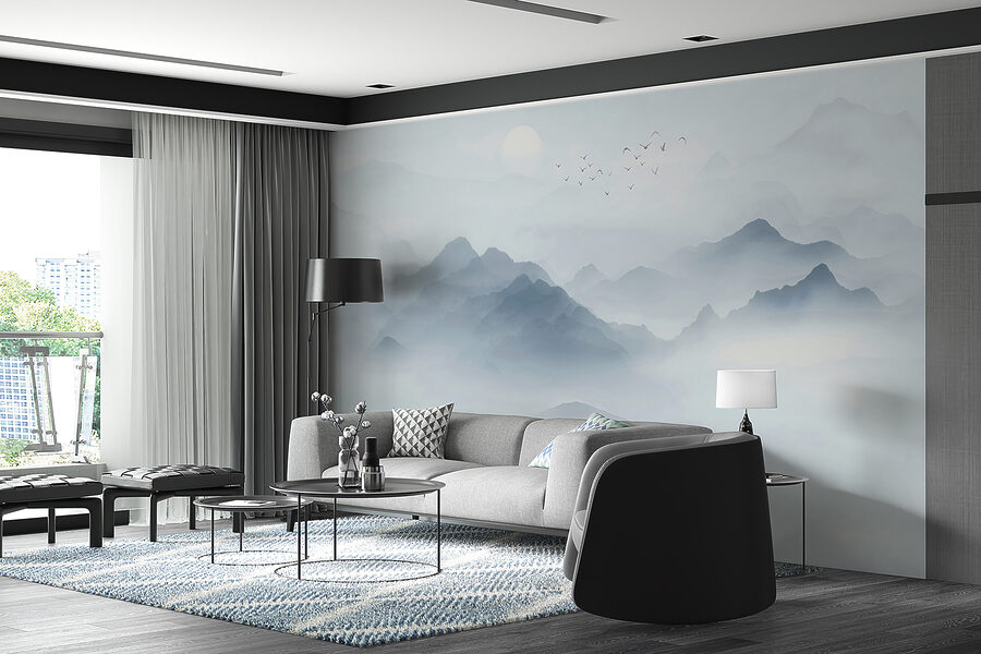 Wall murals Boat in the water with birds flying in the sky - Image 2