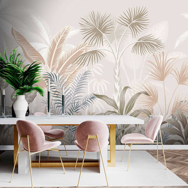 Tropical leaves in soft pastel hues. Tropical leaves in soft pastel hues.