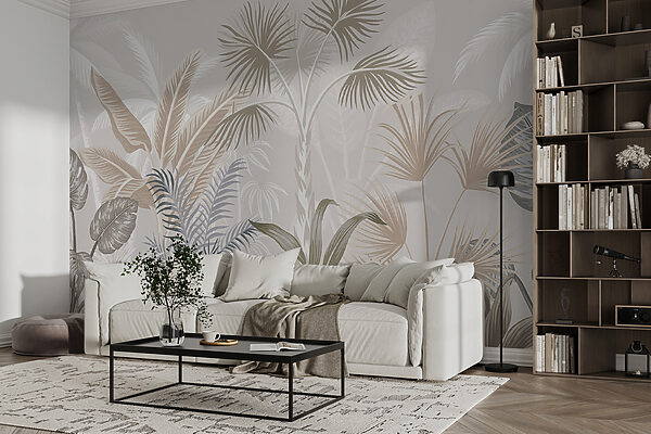 Tropical leaves in soft pastel hues. Tropical leaves in soft pastel hues.