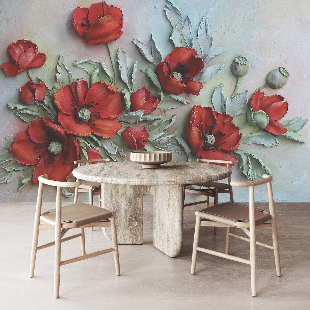 Vibrant red flowers in soft hues