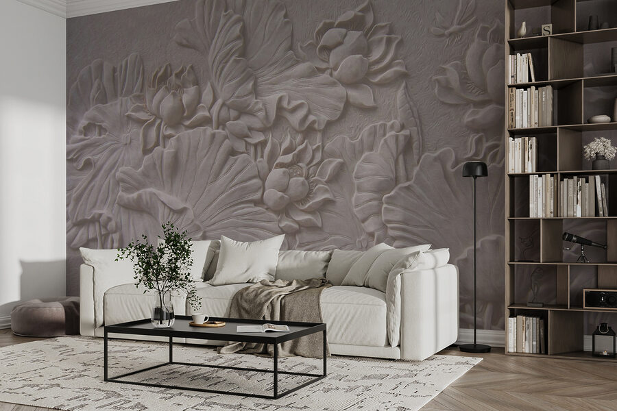 Elegant floral relief design in beige.