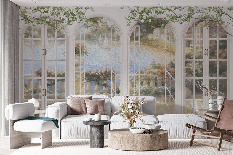 Wall murals Wall mural of a garden with a view of a balcony - Image 11